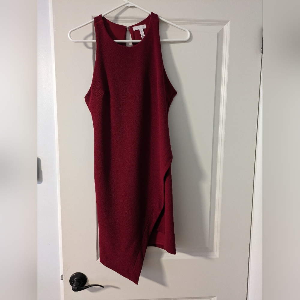 Asymmetrical red wedding guest dress